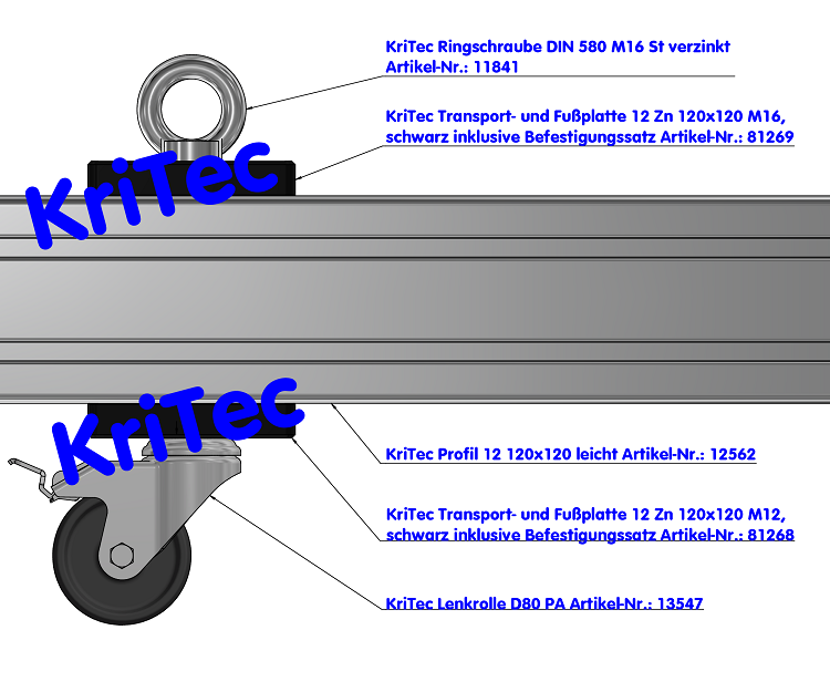 KriTec Lenkrolle D80 PA mit Doppelfeststeller