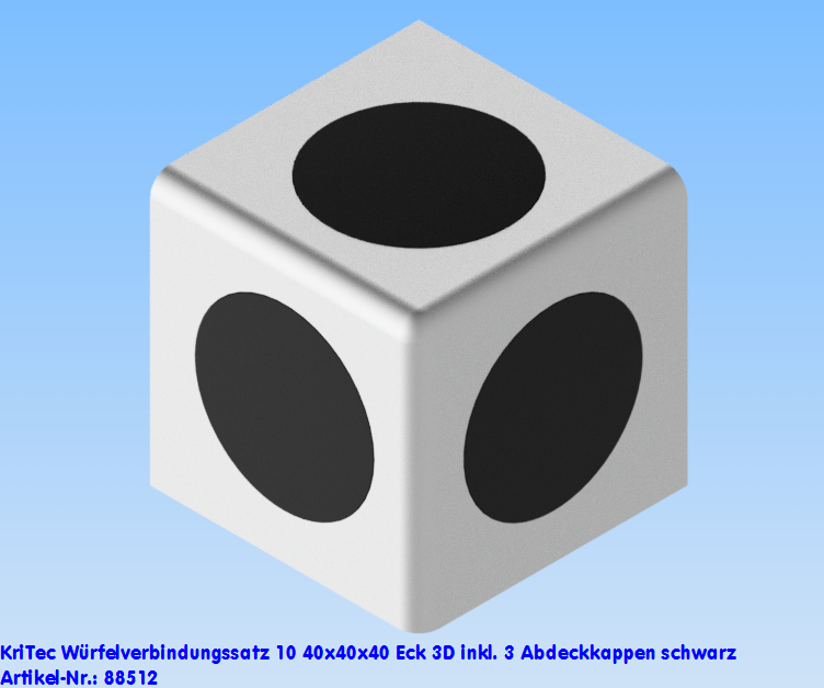 KriTec Würfelverbindungssatz 10 40x40x40 Eck 3D inkl. 3 Abdeckkappen schwarz
