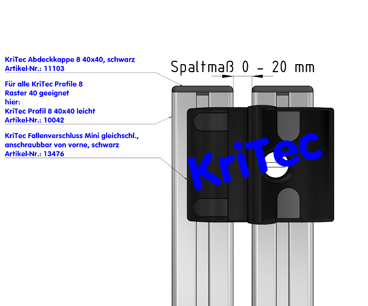 KriTec Fallenverschluss Mini gleichschliessend, anschraubbar von vorne, schwarz