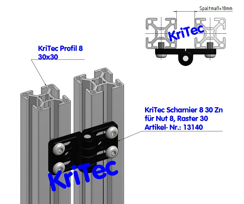 KriTec Scharnier 8 30 Zn für Nut 8 Raster 30