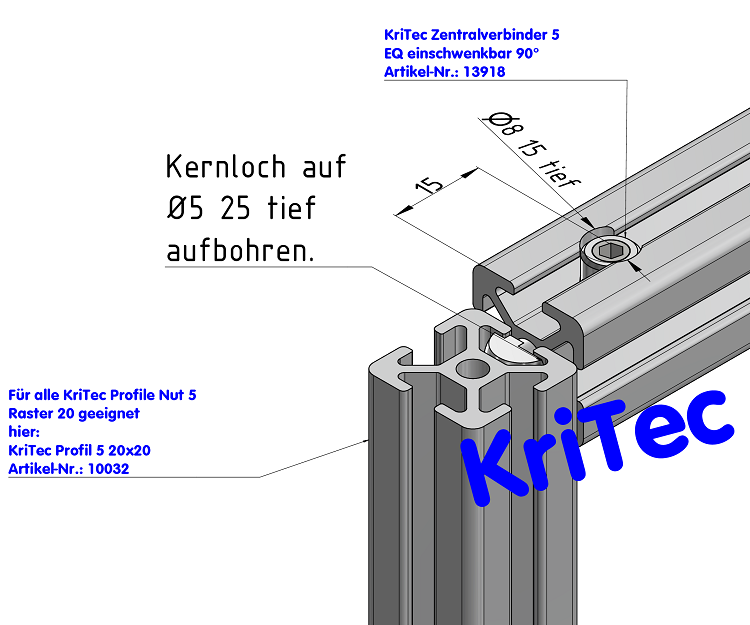 KriTec Zentralverbinder 5 EQ einschwenkbar 90°