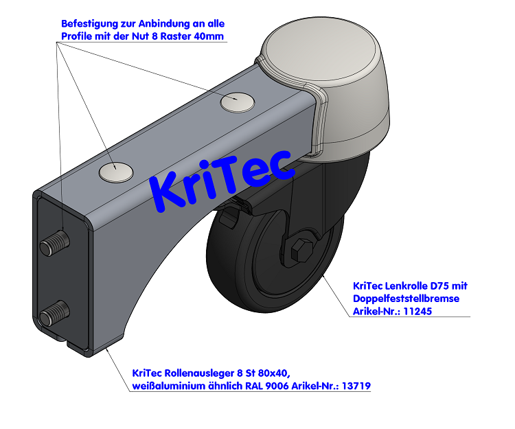 KriTec Lenkrolle D75 schwarz mit Doppelfeststellbremse - auch antistatisch