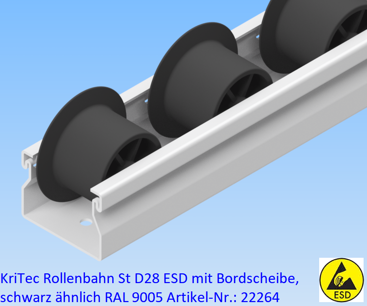 KriTec Rollenbahn St D28 ESD mit Bordscheibe, schwarz ähnlich RAL 9005