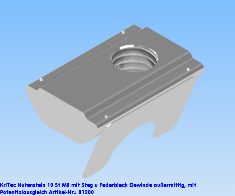 KriTec Nutenstein 10 St M8 mit Steg und Federblech Gewinde außermittig, mit Potentialausgleich