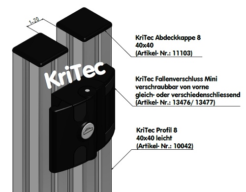 KriTec Fallenverschluss Mini verschiedenschliessend, anschraubbar von vorne, schwarz