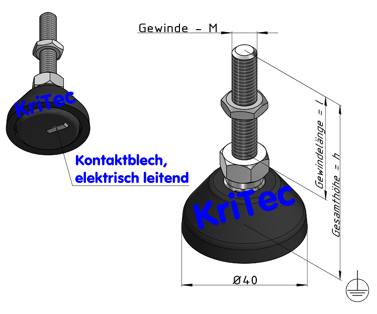 KriTec Stellfuß PA 40 M8x40 elektrisch leitend