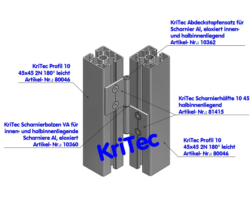 KriTec Scharnierhälfte 10 45 halbinnenliegend, eloxiert