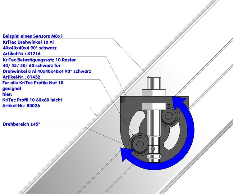 KriTec Drehwinkel 10 Al 40x40x40x4 90° schwarz