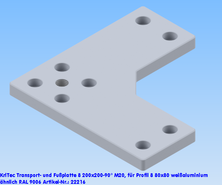 KriTec Transport- und Fußplatte 8 200x200-90° M20 für Profil 8 80x80, weißaluminium