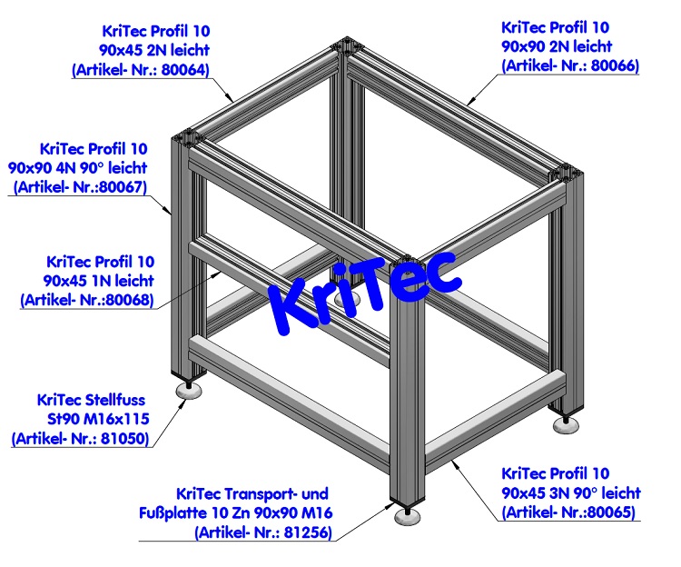 KriTec Profil 10 90x45 1N leicht (1 Nut geschlossen, 5 Nuten offen)