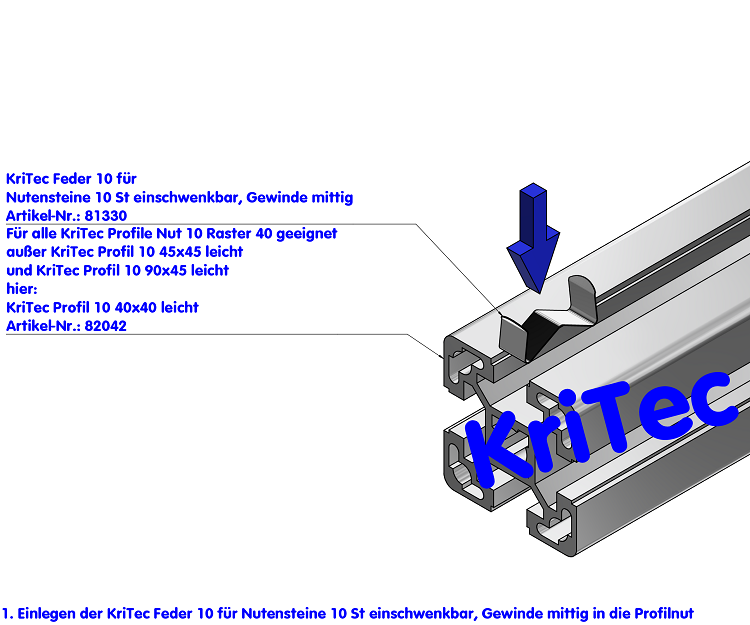 KriTec Nutenstein 10 St einschwenkbar, Gewinde mittig