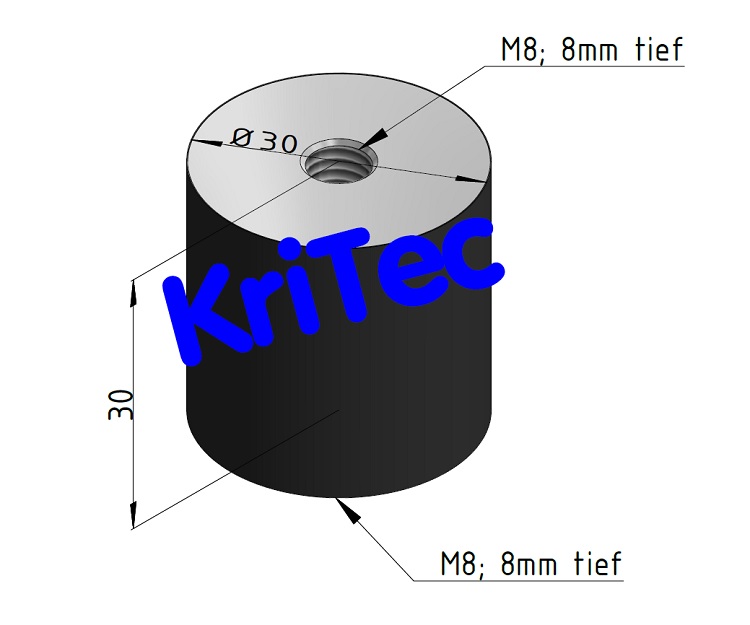 KriTec Gummipuffer Ø 30x30 M8, Einschraubplatte beidseitig