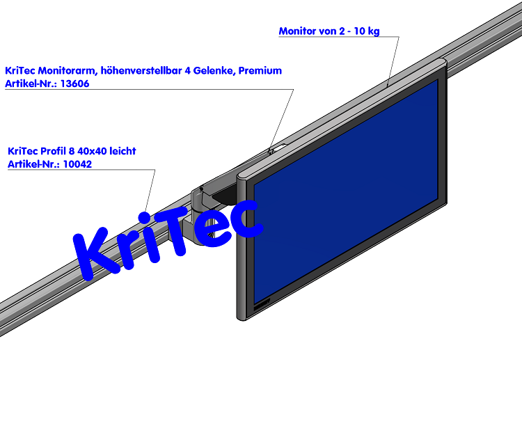KriTec Monitorarm, höhenverstellbar 4 Gelenke, Premium