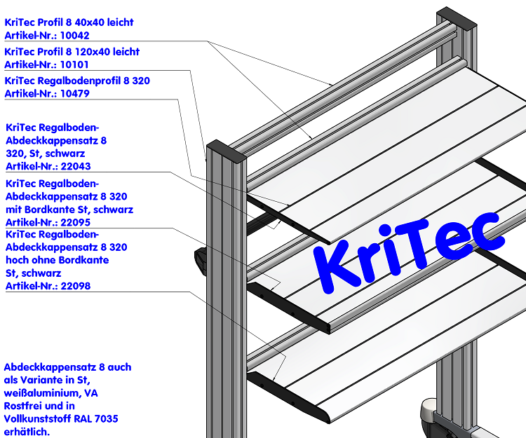 KriTec Regalboden-Abdeckkappensatz 8 320 St, schwarz