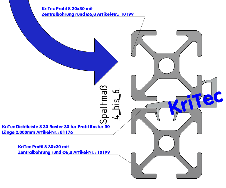 KriTec Dichtleiste 8 30 Raster 30 für Profil 8 Raster 30
