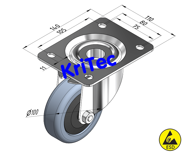 KriTec Lenkrolle D100 140x110 ESD