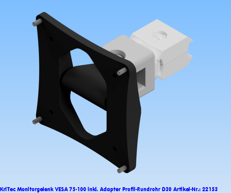 KriTec Monitorgelenk VESA 75-100 inkl. Adapter Profil-Rundrohr D30