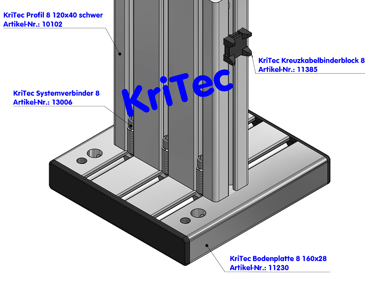 KriTec Kreuzkabelbinderblock 8 Raster 40, schwarz