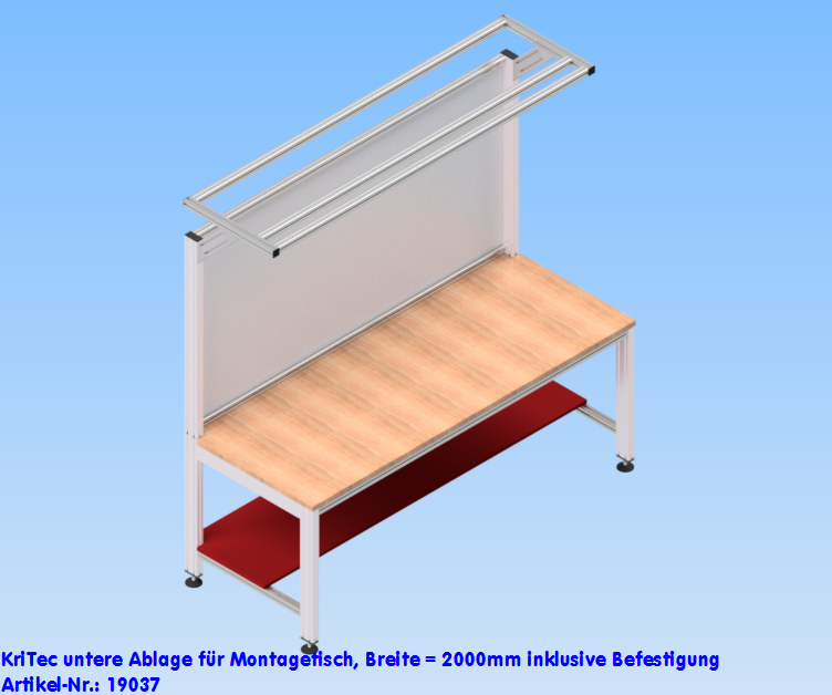 KriTec untere Ablage für Montagetisch, Breite = 2000mm inklusive Befestigung
