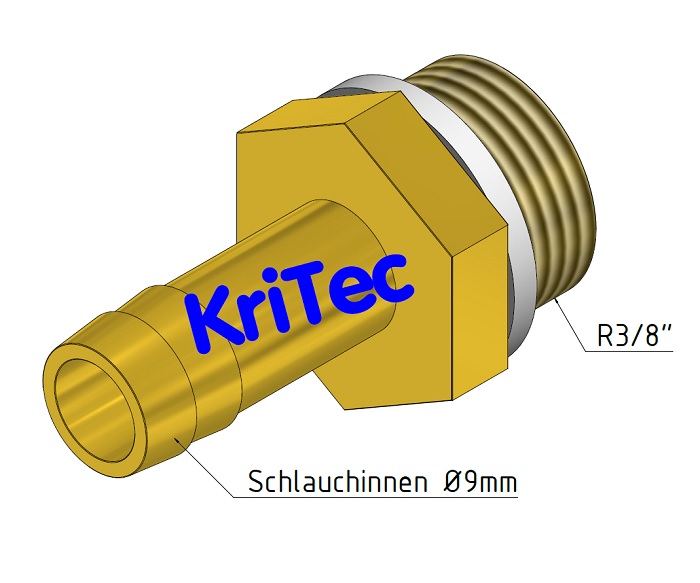 KriTec Schlauchtülle für Schlauchinnendurchmesser 9mm mit Außengewinde 3/8zoll