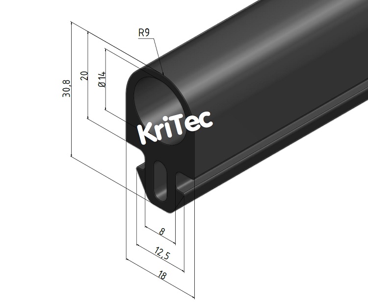 KriTec Anschlagprofil 8 20x18, TPE schwarz