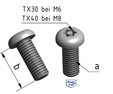 KriTec Sicherheitsschrauben VA TX mit Stift ähnlich DIN 7380