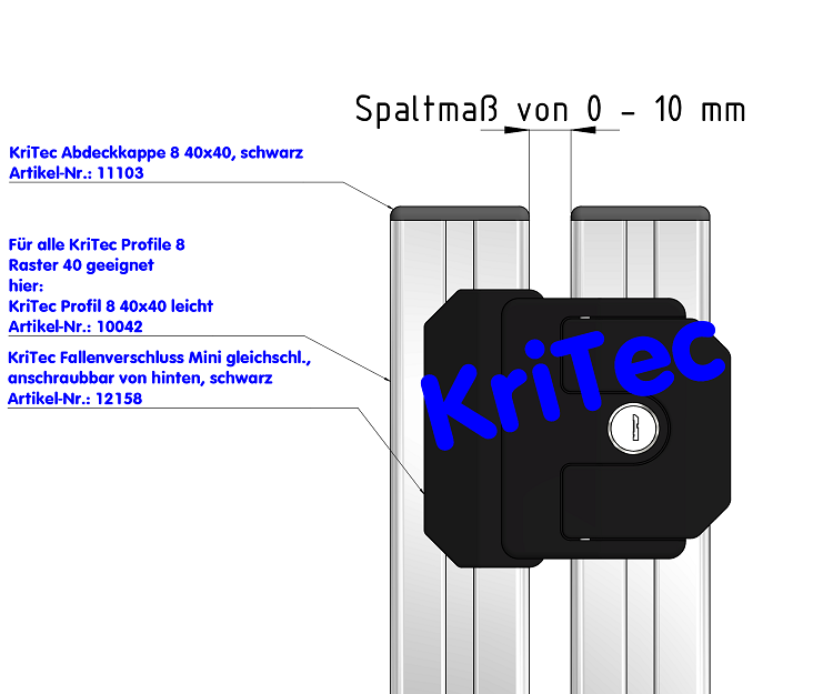 KriTec Fallenverschluss Mini, anschraubbar von hinten, schwarz