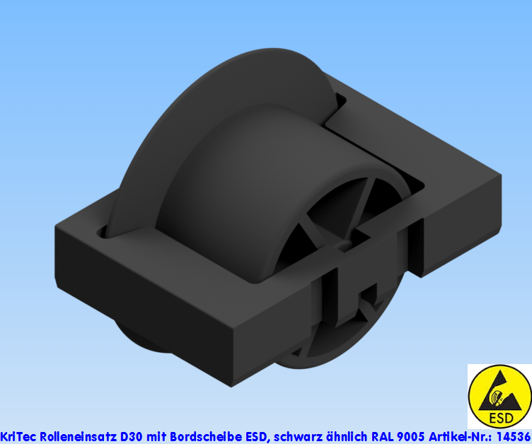 KriTec Rolleneinsatz D30 mit Bordscheibe ESD, schwarz ähnlich RAL 9005