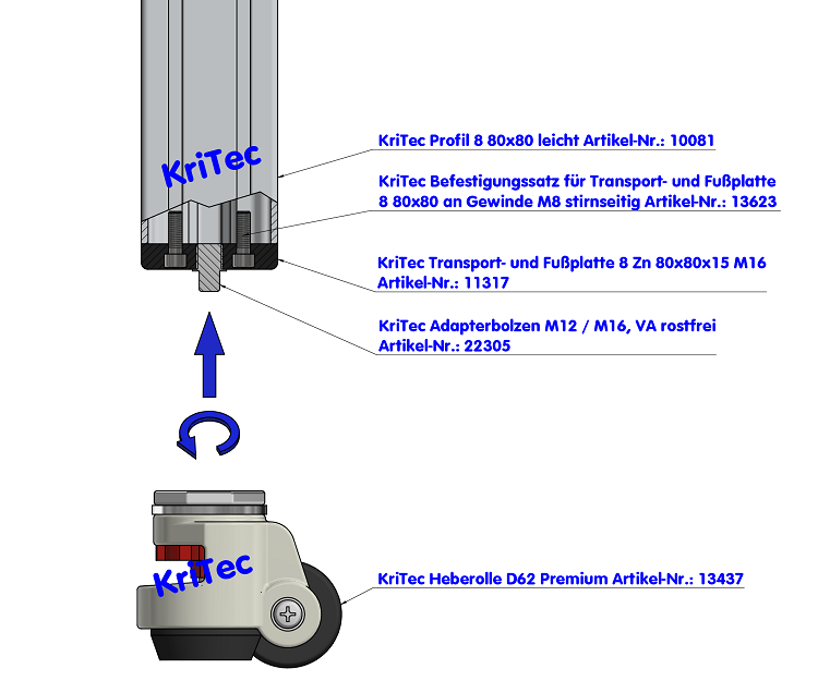 KriTec Transport- und Fußplatte 8 Zn 80x40x15 M12