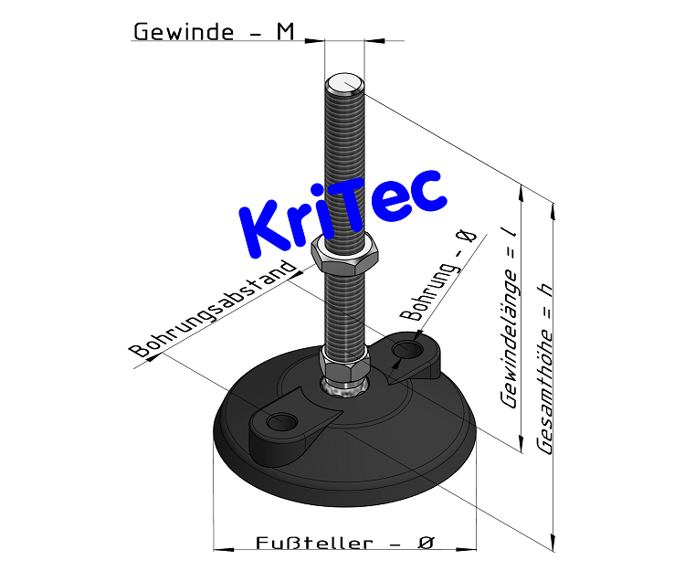KriTec Stellfuß PA 80 mit Befestigungsbohrungen