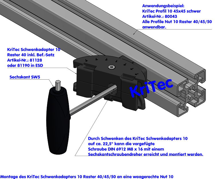 KriTec Schwenkadapter 10 Raster 40 inkl. Bef.-Satz