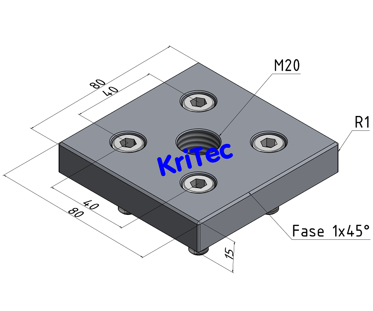 KriTec Transport- und Fußplatte X 8 80x80, M20, weißaluminium ähnlich RAL 9006