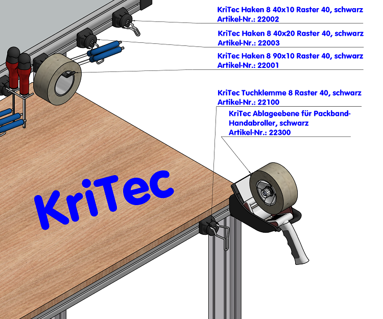 KriTec Ablageebene für Packband-Handabroller, schwarz