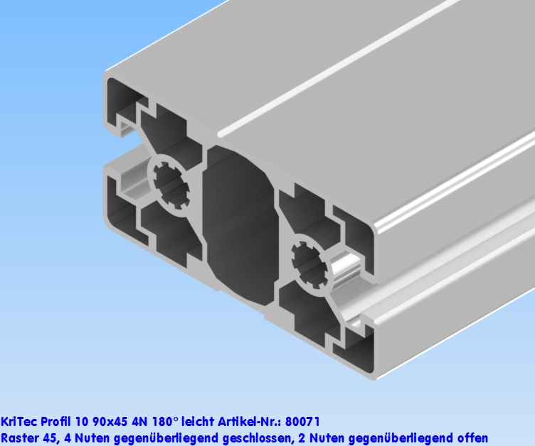 KriTec Profil 10 90x45 4N 180° leicht (4 Nuten geschlossen, 2 Nuten offen)
