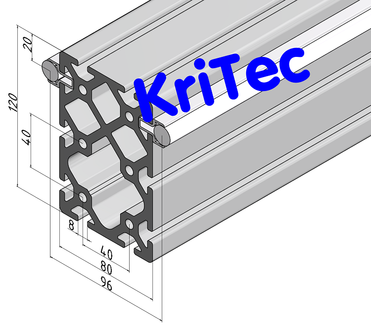 KriTec Linearschlitten-Profilträgerset 8 120x80 schwer, Welle D14, hochkant