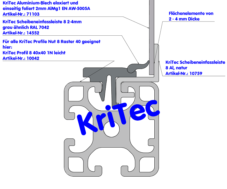 KriTec Scheibeneinfassleiste 8 Al, natur