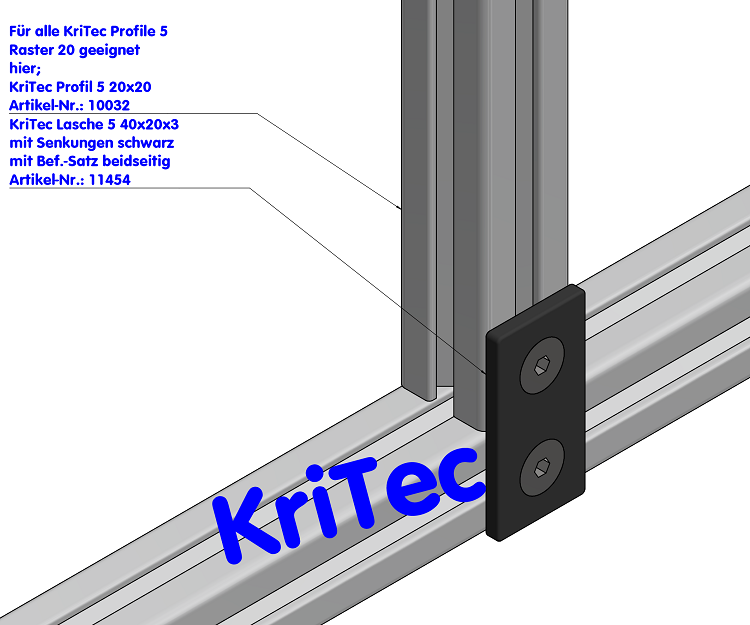 KriTec Lasche 5 40x20x3 mit Senkungen schwarz