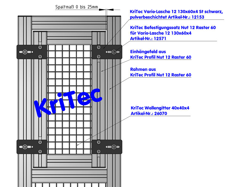 KriTec Vario-Lasche 12 130x60x4 St schwarz, pulverbeschichtet