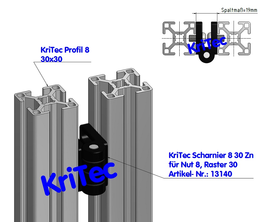 KriTec Scharnier 8 30 Zn für Nut 8 Raster 30