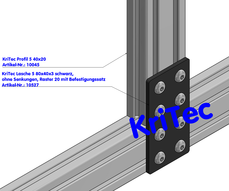 KriTec Lasche 5 80x40x5 schwarz, ohne Senkungen AUSLAUFTYPE