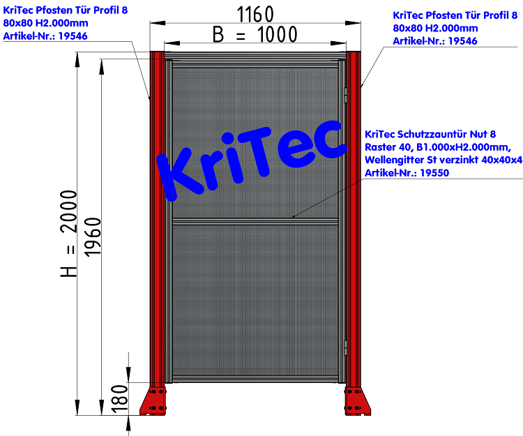 KriTec Schutzzauntüren Nut 8 Raster 40 mit Wellengitter