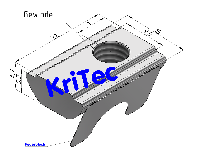 KriTec Nutensteine 10 mit Steg und Federblech, Gewinde außermittig