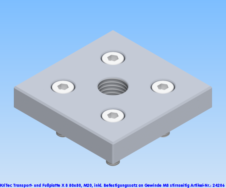 KriTec Transport- und Fußplatte X 8 80x80, M20, weißaluminium ähnlich RAL 9006