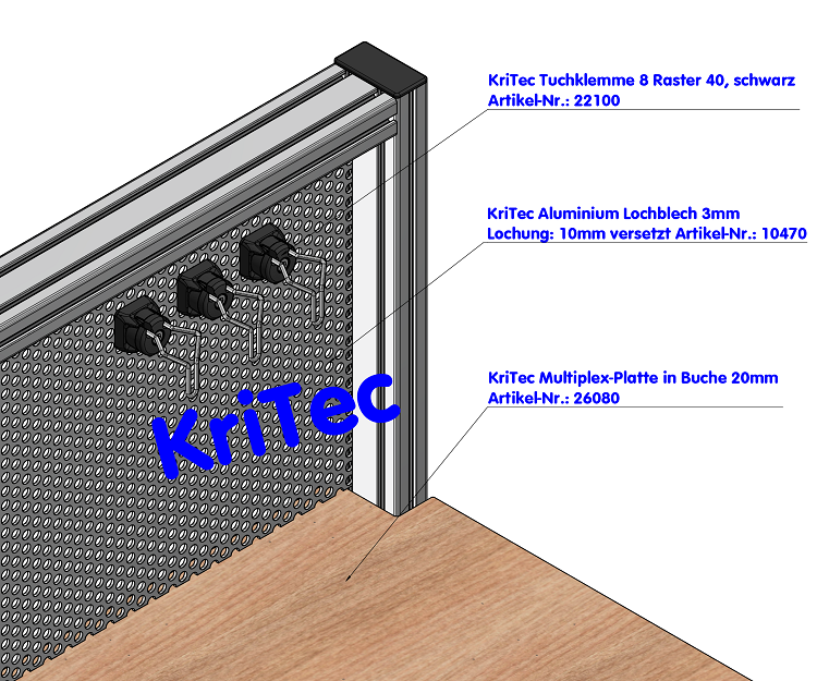 KriTec Tuchklemme 8 Raster 40, schwarz
