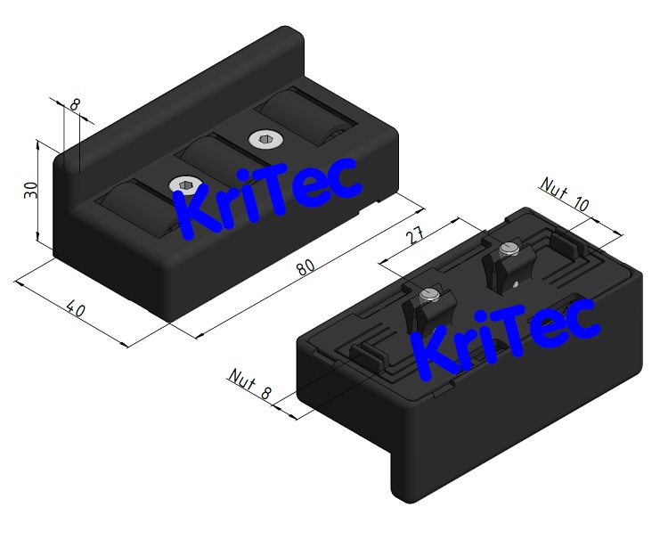KriTec Rollenelement 8 80 mit Bordkante, klemmbar oder anschraubbar