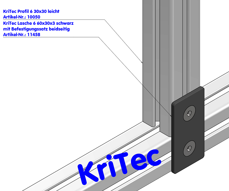 KriTec Lasche 6 60x30x3 schwarz pulverbeschichtet