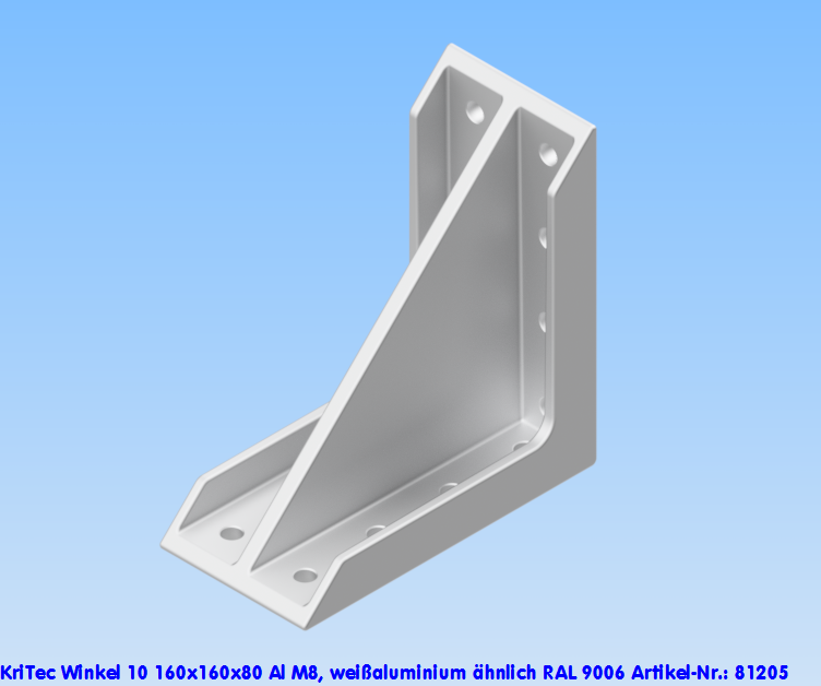 KriTec Winkel 10 160x160x80 Al M8, weißaluminium ähnlich RAL 9006