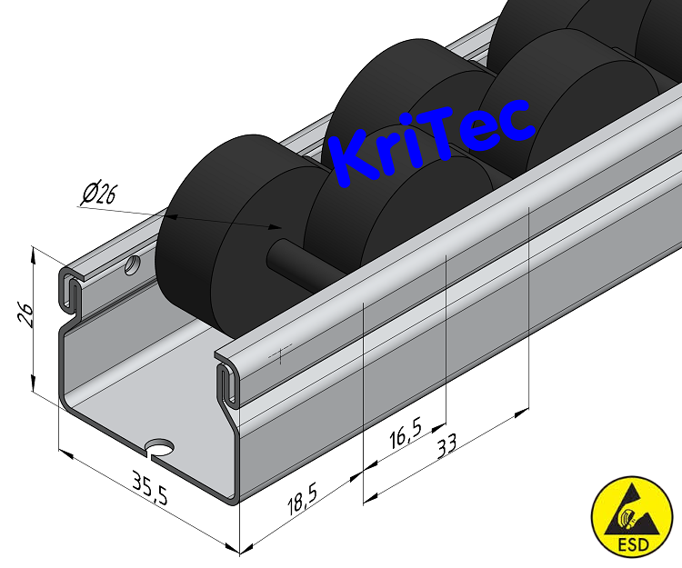 KriTec Rollenbahn St D30/2 ESD, schwarz ähnlich RAL 9005