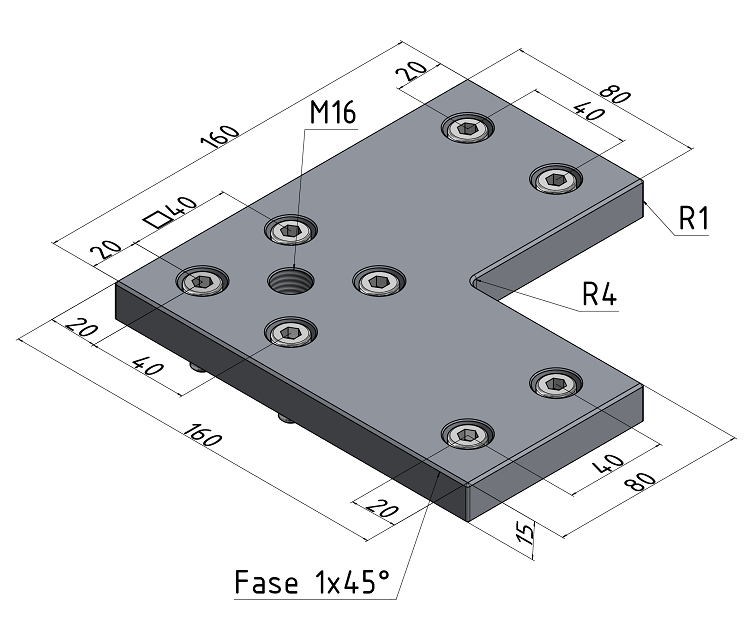 KriTec Transport- und Fußplatte X 8 160x160-90° M16, weißaluminium ähnlich RAL 9006