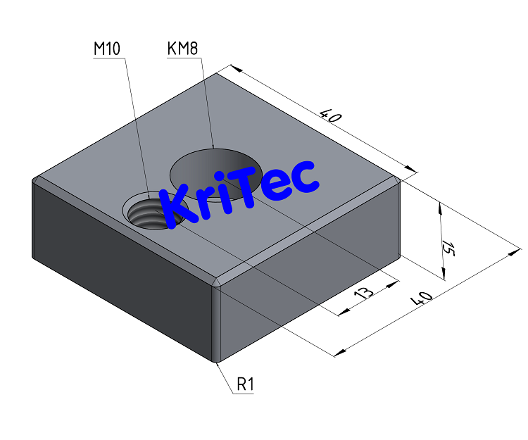 KriTec Transport- und Fußplatte X 8 40x40x15 M10 St, weißaluminium ähnlich RAL 9006